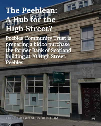 A photo of a bank building with text superimposed with The Peeblean masthead and headlines.