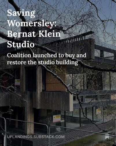 A photo of the Bernat Klein studio near Selkirk with the superimposed text of the article headline Saving Womersley.